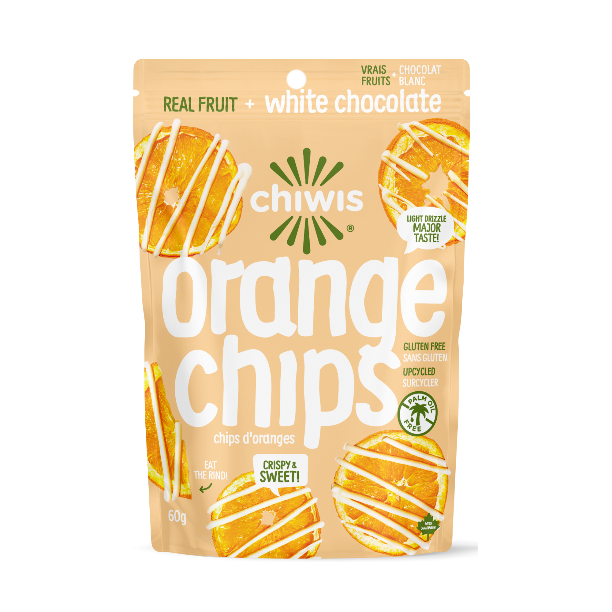 White Chocolate Drizzled Orange Chips